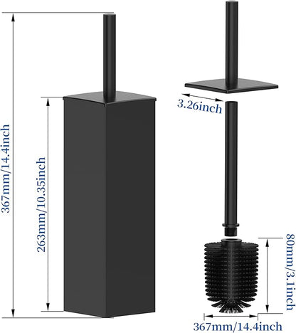 RUACQ Toilet Brush and Holder Set 2pcs,Square Toilet Bowl Brush for Bathroom with 304 Stainless Steel Handle Toilet Cleaner Brush with Durable Scrubbing Bristles,Splash-Proof (Matte Black)