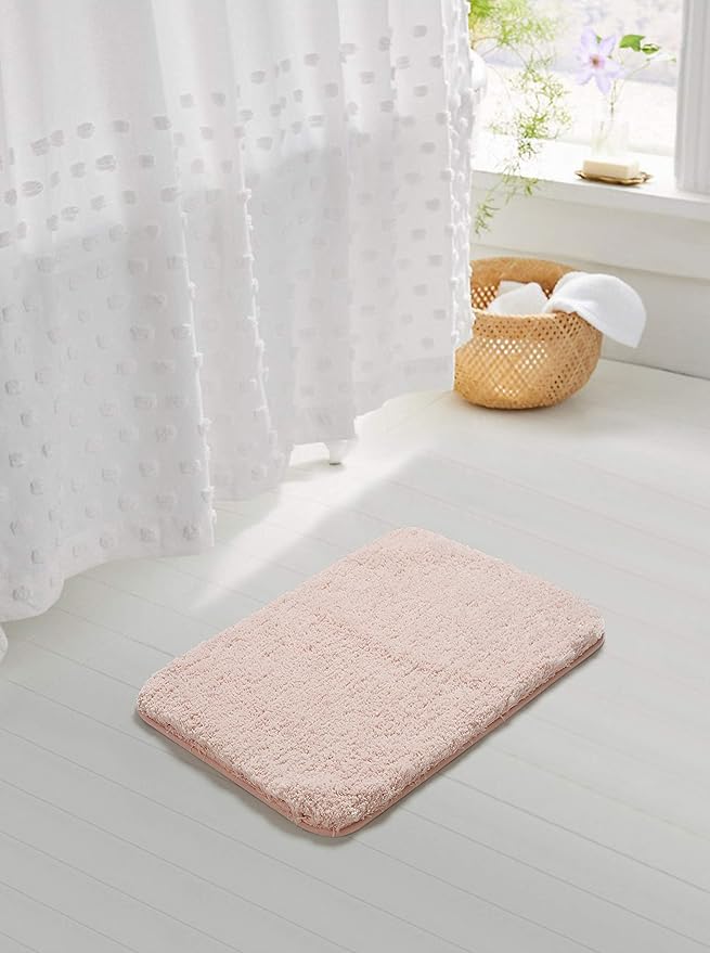 Suchtale Non Slip Bath Mat (20 x 32, Dusty Pink) Water Absorbent Soft Microfiber Shaggy Bathroom Rug Machine Washable Thick Plush Shower Mat