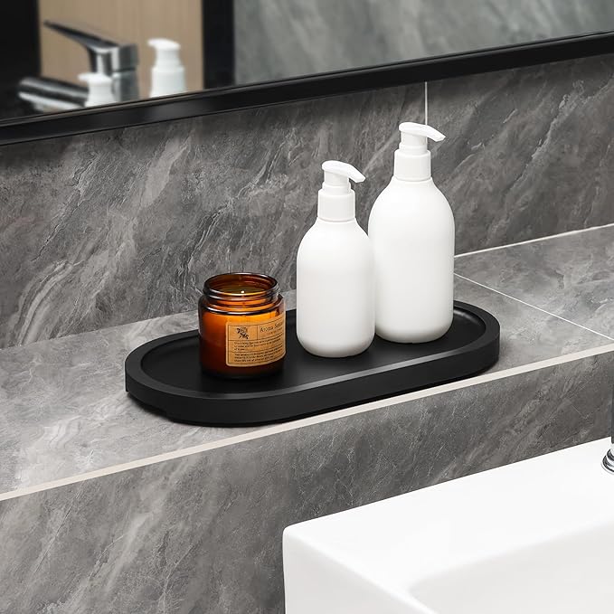 Bamboo Vanity Tray 11.4x6.1 inches, Decorative Vanity Tray for Bathroom Countertop Toilet Tank Farmhouse, Black