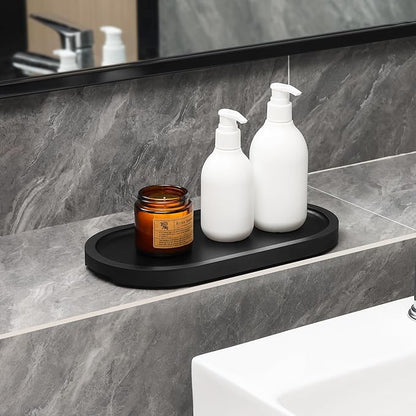 Bamboo Vanity Tray 11.4x6.1 inches, Decorative Vanity Tray for Bathroom Countertop Toilet Tank Farmhouse, Black