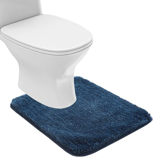 Suchtale Non Slip Bath Mat - Soft Microfiber Shaggy Bath Mat, Machine Washable, Thick Plush U Shape Toilet Rug (20 x 24, Navy)