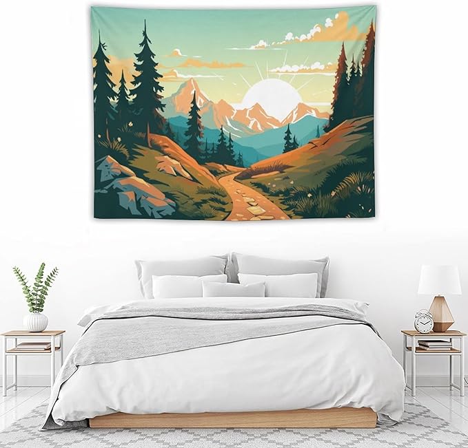HZOHNAGO Mountain Tapestry Forest Mountain Sunrise Road Pattern Printed Wall Tapestry Wall Hanging for Bedroom Living Room Dorm 40" W x 30" H