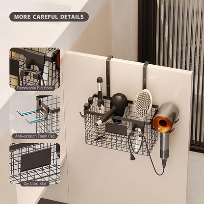 2 Pack Hair Tool Organizer,Adhesive Hair Dryer Holder Cabinet Door/Wall Mounted Adjustable Height Blow Dryer Holder Under Sink Bathroom Hair Appliance Organizer and Storage Countertop(Black)