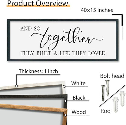 SRSZHIYUE And So Together They Built A Life They Loved Above Bed Sign Wall Decor Art 40"×15" for Master Bedroom Over Bed Large Wood Framed Wall Hanging (Black)