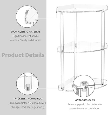 3 Tier Countertop Corner Organizer Shelf 7x7x15.7 Inch, Countertop Acrylic Bathroom Corner Shelf, Clear Vanity Storage Organizer for Cosmetics, Toiletries
