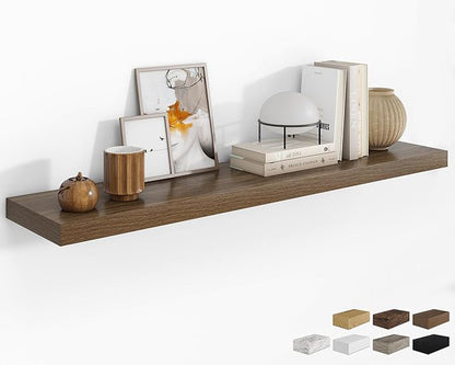 RICHFOCUS 55Inch Floating Shelves for Wall 1 Pack Shelves for Bedroom|Kitchen|Bathroom Wall Mounted Rustic Wood Floating Shelf with Invisible Brackets for Books|Storage|Decor, Walnut