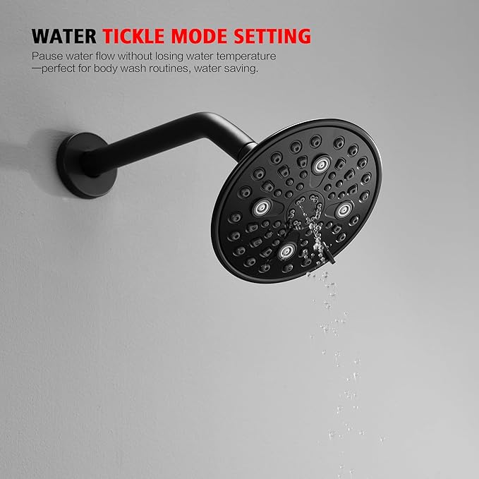 sumerain Modern Matte Black Tub and Shower Faucet Set with 6-Inch 6 Settings Rain Shower Head and Tub Spout, Valve Included