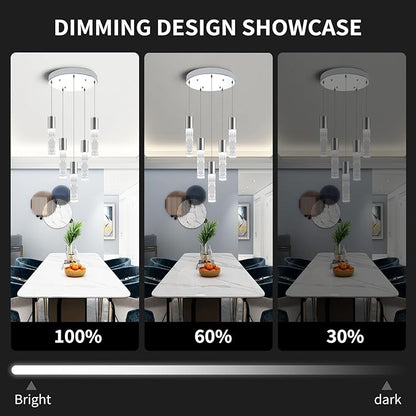 OKELI 5-Light Pendants Light for Kitchen Island Dining Room, 6000K Bubble Crystal Modern LED Kitchen Hanging Lights, 30W Chrome Pendant Lighting Fixture, Round