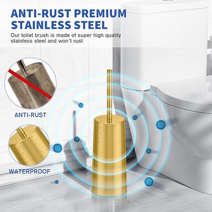 Toilet Brush and Holder, 2 Pack Toilet Brush Stainless Steel, Toilet Bowl Brush for Bathroom Toilet-Ergonomic, Elegant,Durable (Gold)