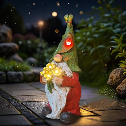 COWOS Garden Gnome Statue Outdoor Decor, Solar Garden Gnome Figurine Light, Resin Statues Sculpture for Patio Yard Lawn Outdoor Decorations