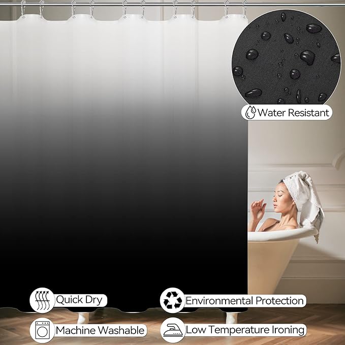 Bathroom Accessory Set – Bathroom Sets with Shower Curtain, Black Ombre Waterproof Shower Curtain with Stainless Steel Hooks, Bathroom Accessories Set with Shower Curtain Set for Home Decor