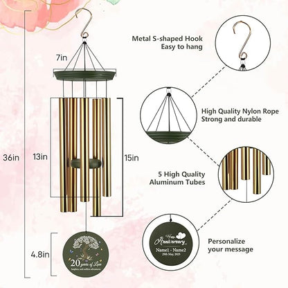 ASTARIN 20th Wind Chimes for Couple, Personalized Wind Chimes for Anniversary, Couple Gifts for Keepsake, Deep Tone Windchime Romantic Gift for Women Men