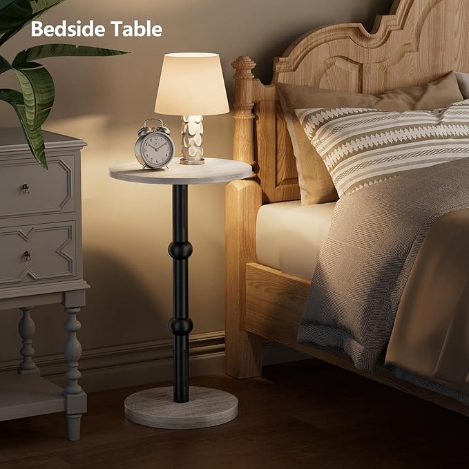 Drink Table, Small Round Side Table for Small Spaces, Modern Accent Round End Tables with Metal Leg, Thickened Wood Pedestal Coffee Tables for Living Room, Bedroom, Narrow Corners,Sofa Couch