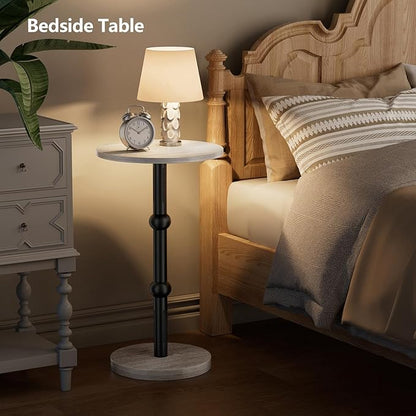 Drink Table, Small Round Side Table for Small Spaces, Modern Accent Round End Tables with Metal Leg, Thickened Wood Pedestal Coffee Tables for Living Room, Bedroom, Narrow Corners,Sofa Couch