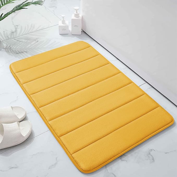 Buganda Memory Foam Bath Mat, 30" x 20", Ultra Soft and Non-Slip Bathroom Rugs, Water Absorbent and Machine Washable Bath Rug for Bathroom, Shower, and Tub, Yellow