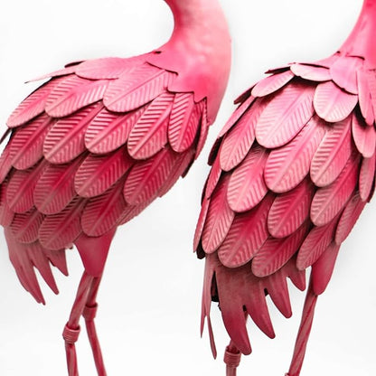 YOUKI Metal Yard Art Flamingo Decor Pink Flamingos for Yard Garden Statues Red Flamingo Yard Art Outdoor Sculptures for Outside Home Patio Lawn Ornaments Backyard Decor, Set of 2