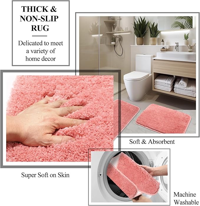 24 PCS Pink Bathroom Accessories Set with Shower Curtain and Rugs, Bathroom Sets with Extra Soft and Absorbent Bath Rugs Shower Curtain Pink Bathroom Sets for Bath