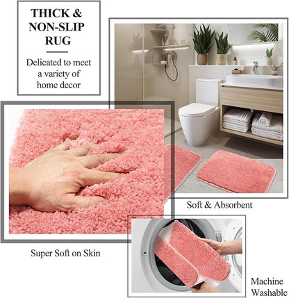 24 PCS Pink Bathroom Accessories Set with Shower Curtain and Rugs, Bathroom Sets with Extra Soft and Absorbent Bath Rugs Shower Curtain Pink Bathroom Sets for Bath