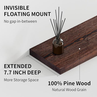 SAUMONIERES Floating Shelves 8 Inch Deep Solid Wood Wide Wall Shelf Set of 1 Wall Mounted for Bedroom Bathroom Living Room Kitchen, 55 Inch Walnut