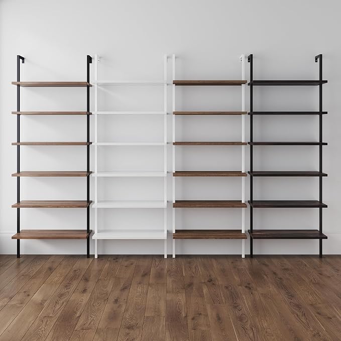 Nathan James Theo 6-Shelf Tall Bookcase, Wall Mount Bookshelf with Natural Wood Finish and Industrial Metal Frame, Rustic Oak/White, Set of 3