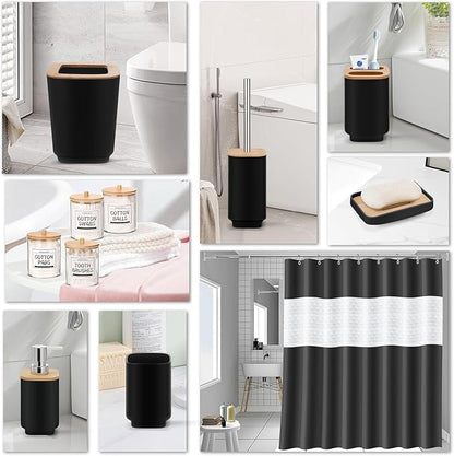 Bathroom Accessories Set,Black Bathroom Set,24 Pieces Bathroom Accessory Set with Shower Curtain,Trash Can for Bathroom Accessories Décor and Home Gifts