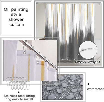 32PC Bathroom Accessory Set Bathroom Accessories Set Grey Bathroom Set, Shower Curtain Set, 2 Piece Bath Towel Set, 3PC Soap Dispenser, Toilet Brush & Trash Can