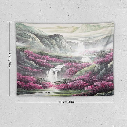 Japanese Tapestry, Red Plum Blossom Mountain, Nature Landscape, Bedroom Living Room Decor, 40"x30"