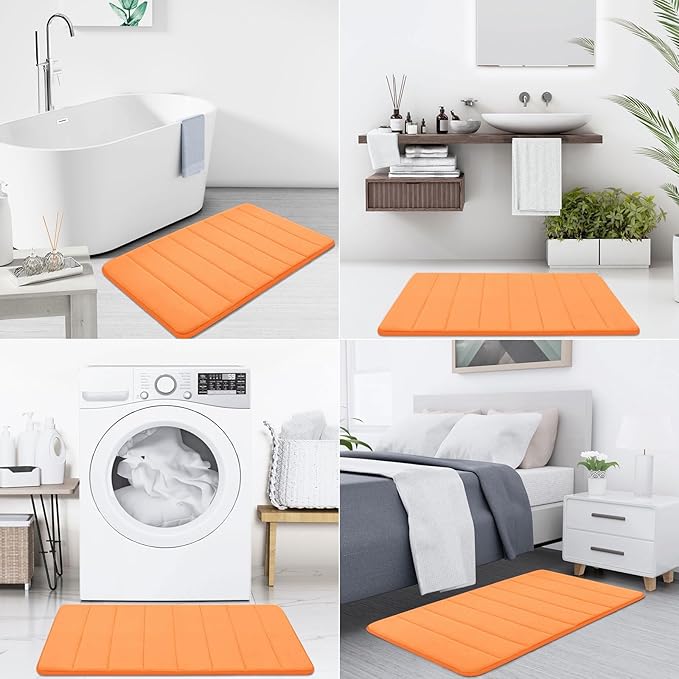 Buganda Memory Foam Bath Mat, 44" x 24", Ultra Soft and Non-Slip Bathroom Rugs, Water Absorbent and Machine Washable Bath Rug Runner for Bathroom, Shower, and Tub, Orange