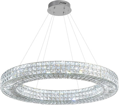 Dia 40" Modern Crystal Chandelier Light Fixtures Silver Luxury Chandeliers for Dining Room Round Hanging Pendant Lighting for Living Room Kitchen Entryway Bedroom