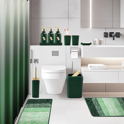 32PCS Bathroom Set Bathroom Sets with Shower Curtain and Rugs Hunter Green Bathroom Accessories,Shower Curtain Set,Bathroom Rug Set with Bathroom Trash Can
