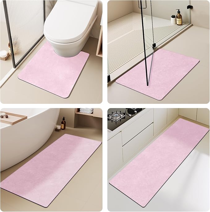 Toilet Rug, Thin Toilet Rugs U Shaped Washable Non Slip Absorbent Quick Dry Low Pile Toilet Mat, 20"x24" U Shape Pink