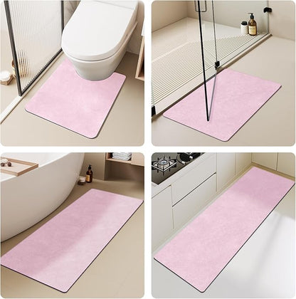 Toilet Rug, Thin Toilet Rugs U Shaped Washable Non Slip Absorbent Quick Dry Low Pile Toilet Mat, 20"x24" U Shape Pink