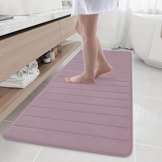 Buganda Memory Foam Bath Mat, 70" x 24", Ultra Soft and Non-Slip Bathroom Rugs, Water Absorbent and Machine Washable Bath Rug Runner for Bathroom, Shower, and Tub, Mauve