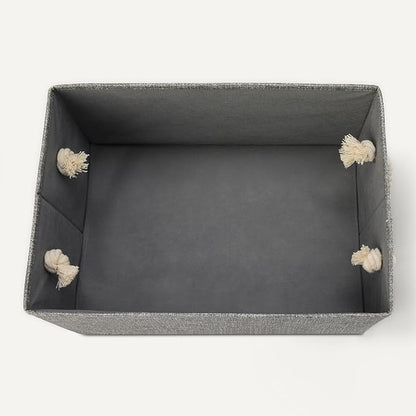 Amazon Basics Foldable Storage Bins with Rope Handles, Charcoal, Large, Pack of 3