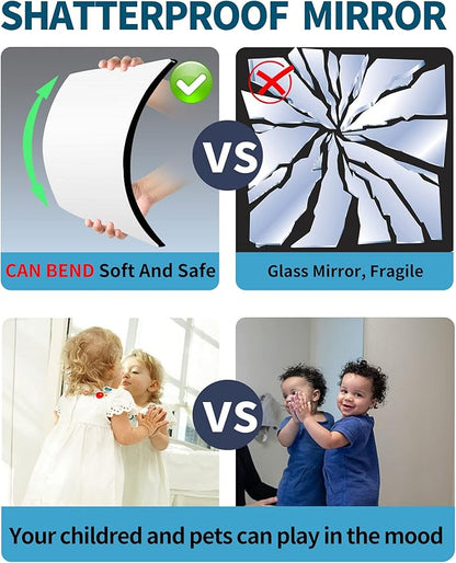 Shatterproof Wall Mirror Full Length for Bedroom, Acrylic Gym Mirrors For Home, Extra Thick: 0.12 inch, 12 x 12 inch x 4 Pcs, Workout Mirrors Safe for Kids, Over The Door, Long Wall Mounted