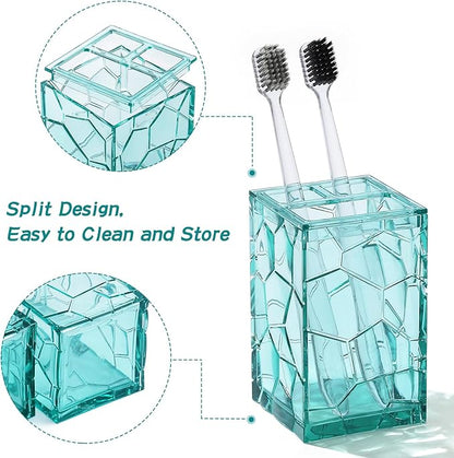 Clear Acrylic Bathroom Accessories Set - Rust-Free, Transparent Design - Includes Soap Dispenser, Toothbrush Holder, Cup, Soap Dish, and Toilet Brush 5-Piece (Teal Blue)