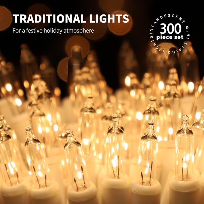 300LIGHTS(2*150L) Warm White Extra-Bright with End Connectors Christmas Decorative Lights 19.44m UL Certified Mini String Light Set Waterproof for Home Garden Holiday Tree Party Patio Wedding