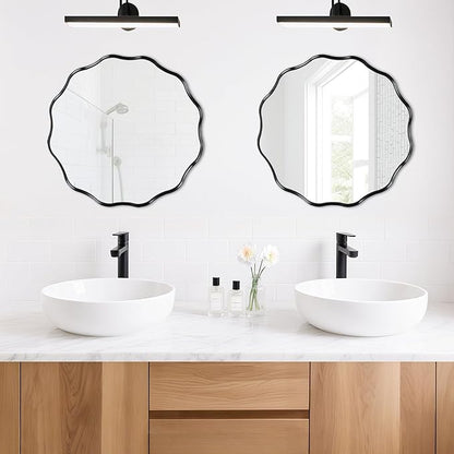 Fabuady Black Round Wavy Edge Mirror - 20'' Circle Wall Mirror with Metal Frame, Decorative Hanging/Leaning Mirrors for Bathroom, Bedroom, Living Room, Hallway, Entryway, Office, Home Decor