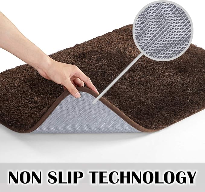 Suchtale Extra Soft and Absorbent Large Bath Mat (24 x 40, Brown) Machine Washable Microfiber Shaggy Non Slip Luxury Bathroom Floor Mats with Rubber Back