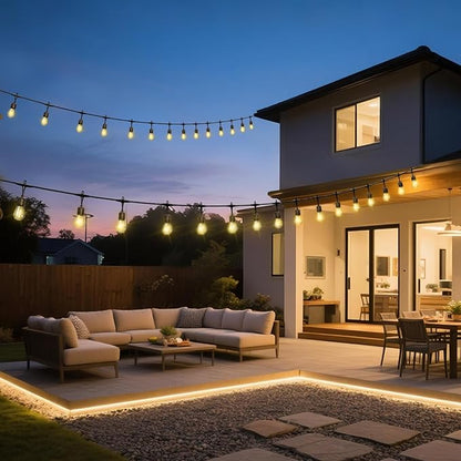 Outdoor Safety String Lights 50FT - 24V 20W Commercial Grade Low Voltage Strand with 20 S14 Shatterproof Bulbs for Tree Garden Yard | Warm Yellow 3500K Party Lights | IP65 Waterproof | UL Listed