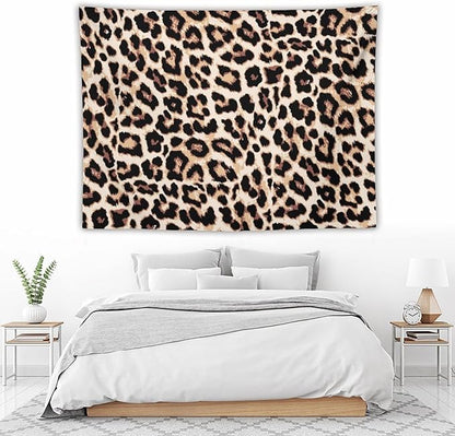 HZOHNAGO Leopard Print Tapestry Rustic Brown Leopard Wild Animal Printed Wall Tapestry Painting Wall Hanging for Bedroom Living Room Dorm 80" W x 60" H