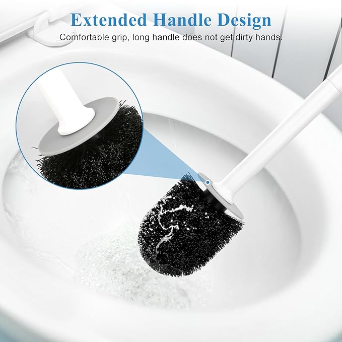 Toilet Bowl Brush and Holder, 2 Pack with Long Handle, Plastic Holder Easy to Hide, Drip-Proof, Deep Cleaning
