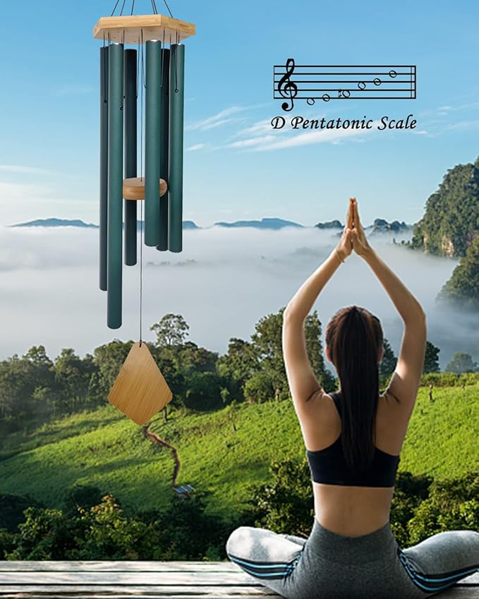 Wind Chimes Outdoor Deep Tone, Wind Chimes for Outside, Memorial Wind Chimes with Hook as Gifts for Mother's Day/Housewarming/Christmas, Patio, Garden, Yard, Home Décor. Green