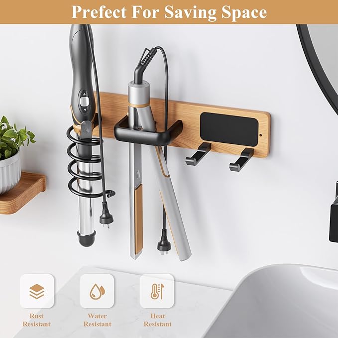 Tindbea Hair Dryer Holder Curling Iron Holder Flat Iron, Blow Dryer Holder Wall Mount, 3 in 1 Bathroom Hair Tool Organizer Rack for Universal Dryer, Cherry Matte Black