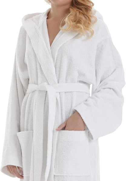 Arus Women's Pacific Hooded Turkish Cotton Bath Robe with Full Length Options