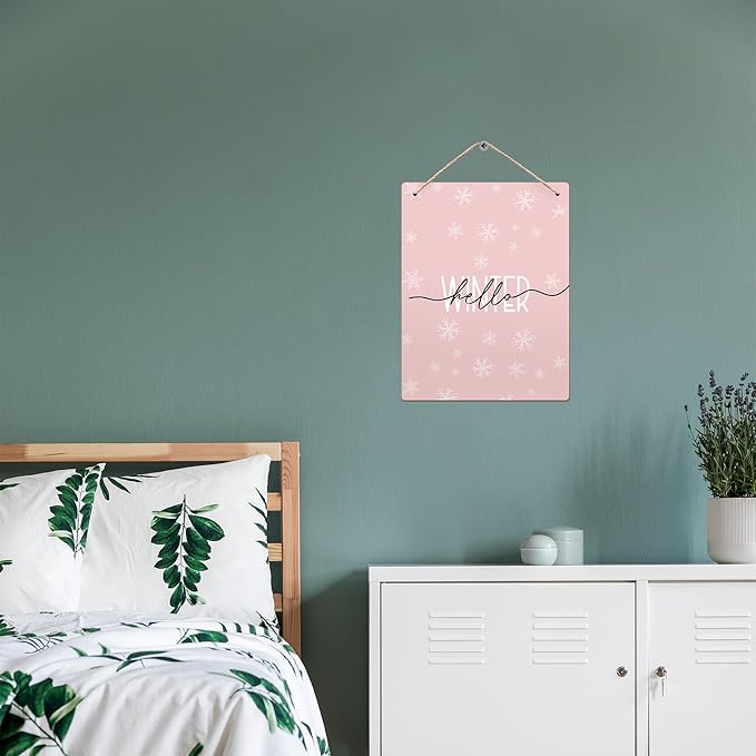 Pink Winter Snowflakes Wooden Sign, 10x8 inches, Rustic Wall Decor