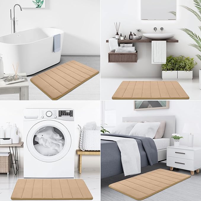 Buganda Memory Foam Bath Mat, 59" x 20", Ultra Soft and Non-Slip Bathroom Rugs, Water Absorbent and Machine Washable Bath Rug Runner for Bathroom, Shower, and Tub, Camel
