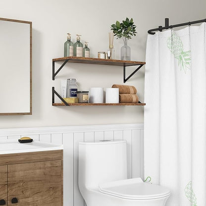 10 Inch Deep Floating Shelves, Floating Shelves 30 Inch Long, Rustic Wood Wall Shelves 30"W x 10"D, Deep Floating Shelf with Bracket, Wide Storage Shelves for Living Room, Bathroom, Rustic Brown