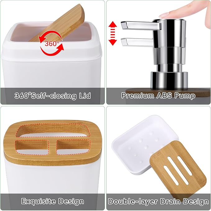 White Bathroom Sets Accessories with Waffle Shower Curtain and Bath Mats,Bathroom Sets with Trash Can,Toothbrush Holder,Toothbrush Cup,Soap Dispense,Tray,Soap Dish,Toilet Brush,Qtip Holder