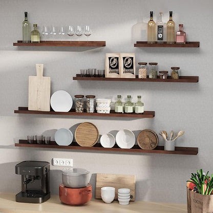 SAUMONIERES Picture Ledge Shelf Floating Book Shelves Set of 2 Wall Mounted Solid Wood for Bedroom Bathroom Living Room Kitchen, 24 Inch Walnut